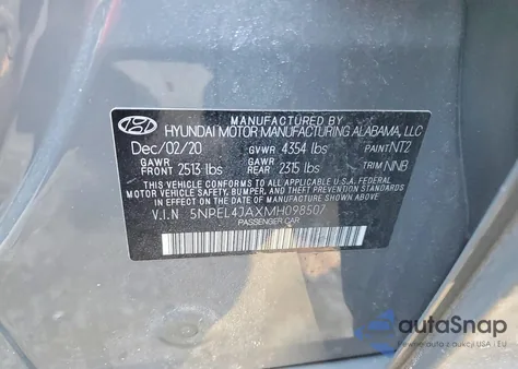 2021 Hyundai Sonata Sel z USA, uszkodzony, nr VIN 5NPEL4JAXMH098507